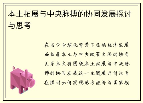 本土拓展与中央脉搏的协同发展探讨与思考